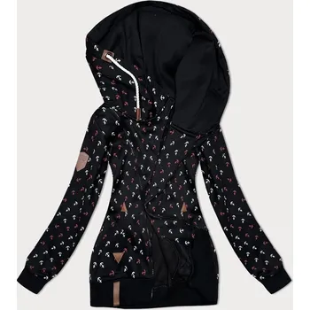 Dámská mikina Černá hrubší mikina se šikmým zipem a se vzorem kotev (2308) odstíny černé XXL (44)