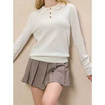 Dámský svetr Sinsay - Svetr s límečkem a ozdobnými knoflíky s příměsí vlny - krémová - 428EU-01X - 428EU-01X-L