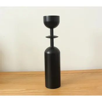 Svícen Černý dřevěný svícen dekorace | svícen, stojan na svíčky - 22 cm