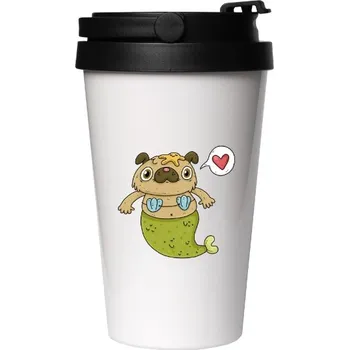 Cestovní nerezový hrnek s potiskem pug mops pugmaid mořská panna