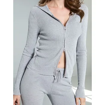 Dámský svetr Sinsay - Propínací svetr s kapucí - šedá - 380EU-09M - 380EU-09M-S