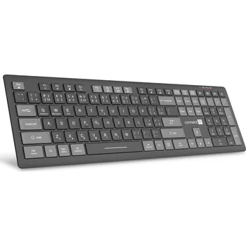 Klávesnice Connect IT MultiDevice bezdrátová klávesnice, CZ/SK - šedá Tichá nízkoprofilová klávesnice CKB-5060-CS s výdrží až 100 h, 4 bezdrátovými profily a přepínáním mezi zařízeními díky Quatro SmartSwitch t