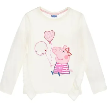 Dívčí tričko Prasátko Pepa - Bílé dívčí tričko s dlouhým rukávem Velikost: 116