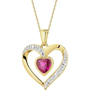Přívěsek Zlatý přívěsek s diamanty a syntetickým rubínem - srdce - ryzost 585 - 220.847