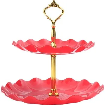 Kulatý servírovací stojan na dort a ovoce | stojan, podnos, etažér - červený
