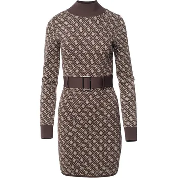 Dámské šaty Dámské Šaty GUESS LISE 4G LS BELTED DRESS SWTR W4BK43Z37K0-FN0T – Hnědá M
