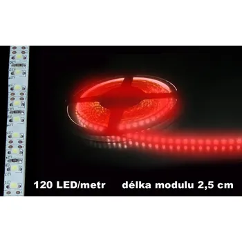 LED páska LED Pásek 12V červený IP65 120LED bílé pozadí voděodolný 200lm