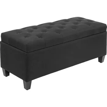 HOMCOM lavice čalouněná lavice s úložným prostorem truhla lavice předsíň ložnice obývací pokoj plátno-podobný polyester kaučukovník černá 100 x 40 x 44 cm | Aosom