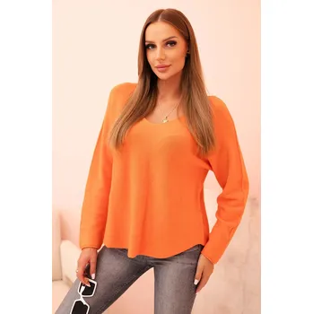 Dámský svetr Dámský svetr z viskózy s výstřihem do V oranžový UNI
