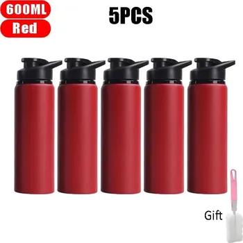 Láhev Nerezová sportovní láhev 600 ml na kolo | láhev na vodu, cestovní láhev - Červená 5 ks