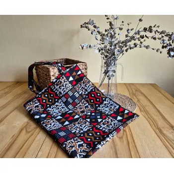 Nákupní taška Látková taška_červeno černá etno kostky