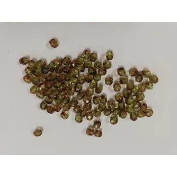 Dětské navlékací korálky Korálky broušené - ohňovky 4mm - čirá zelená/hnědá - 100ks