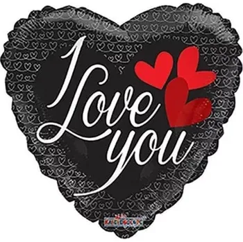 Balónek Foliový balonek srdce - černé - I love you 46 cm