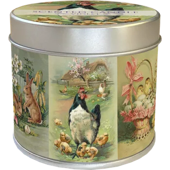 Svíčka Vonná svíčka v plechové dóze Easter Hen & Chickens
