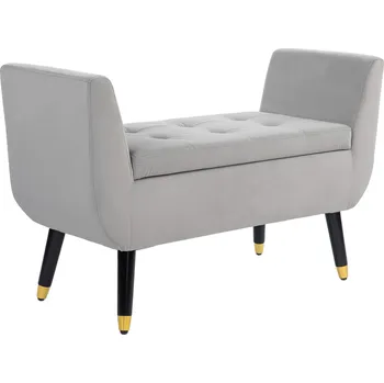HOMCOM Luxusní sedací lavice Čalouněná lavice s úložným prostorem Područky Truhlicová lavice Sametový polyester kaučukovník Světle šedá 107 x 42 x 65 cm | Aosom