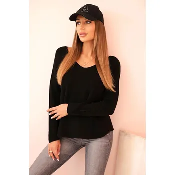 Dámský svetr Dámský svetr z viskózy s dlouhým rukávem a kulatým výstřihem černý UNI