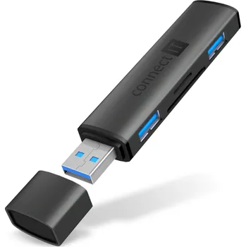 USB hub Connect IT Compact 4v1 USB-A hub + čtečka karet (2xUSB-A 3.0, 1xSD, 1xMicroSD) - černá Kompaktní USB-A hub Connect IT Compact 4v1 (CHU-4060-AN) rozšíří váš počítač o 2× USB 3.0 porty a čtečku SD/micr