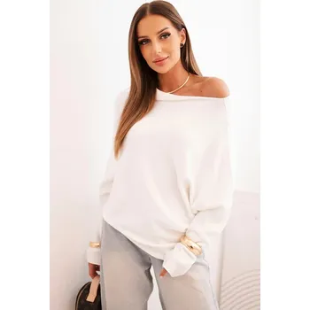 Dámský svetr Dámský asymetrický viskózový svetr typu netopýr ecru UNI