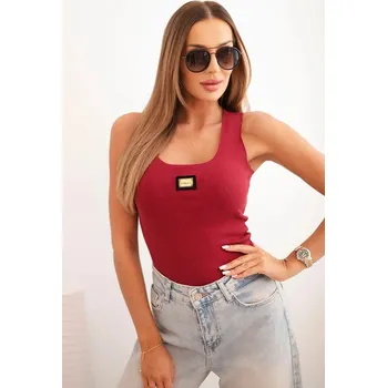 Dámská pruhovaná tílko s ozdobnou nášivkou bordová UNI