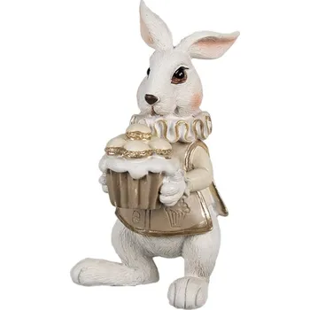 Figurka bílého zajíčka nesoucího dortíček – 13 cm