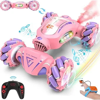 RC model auta Fosgoit RC stunt auto 1:18 s LED kouřovým efektem a ručním ovládáním, růžové