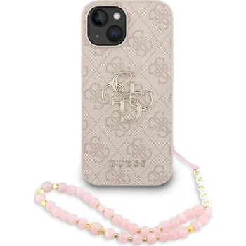 Guess PU 4G Metal Logo Strap Zadní Kryt pro iPhone 15 Barva: Růžová