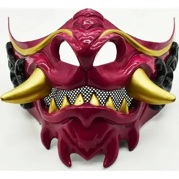 Karnevalová maska Demon warrior hannya halloween maska | maska cosplay - J632-růžová červená