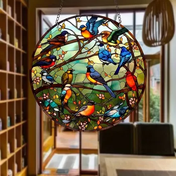 Vánoční dekorace Vitrážová závěsná dekorace malý ptáček | závěsná ozdoba - 5