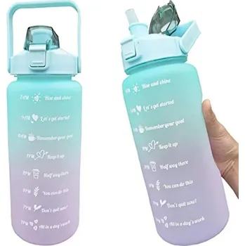 Láhev Velká sportovní láhev na vodu 2l s brčkem | láhev flaška - Zelená Fialová