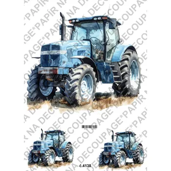 Umělecký papír Rýžový a soft papír na decoupage - Traktor modrý - KB04138 Materiál: Soft, Rozměr: A4