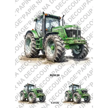 Umělecký papír Rýžový a soft papír na decoupage - Traktor zelený - KB04135 Materiál: Rýžový papír, Rozměr: A4