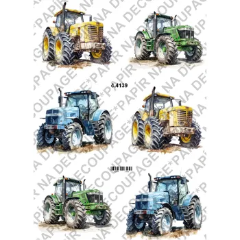 Umělecký papír Rýžový a soft papír na decoupage - Traktory mix - KB04139 Materiál: Soft, Rozměr: A4