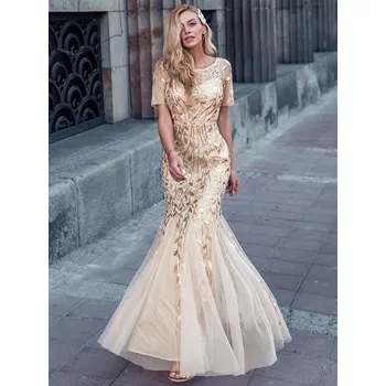 Dámské šaty Tylové šaty s flitry a rybím ocasem na párty Barva: Zlatá, Velikost: 9XL