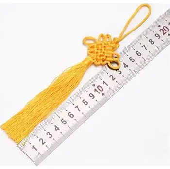 Ručně vyrobený čínský uzel se střapcem | novoroční dekorace, tradiční ozdoba - Žluť