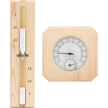 OMAXI Saunový hygrotermograf a přesýpací hodiny 2v1 masivní borovice 157205
