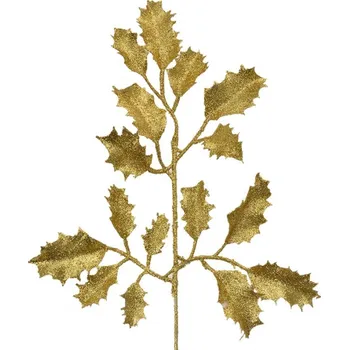 umělá květina Umělá dekorace zlatá cesmína se třpytkami – 38 cm