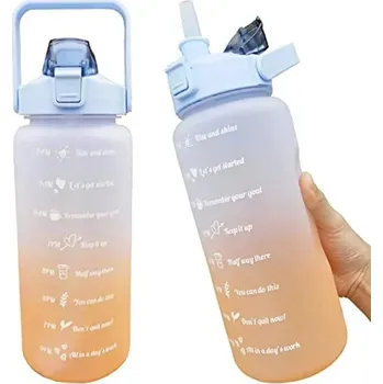 Láhev Velká sportovní láhev na vodu 2l s brčkem | láhev flaška - modrá oranžová