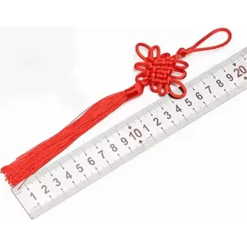 Ručně vyrobený čínský uzel se střapcem | novoroční dekorace, tradiční ozdoba - Červený