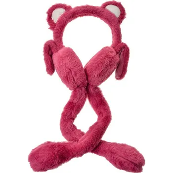 Čepice Fuchsiové dětské klapky na uši s medvědími oušky a šálou – UNI velikost