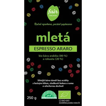 Káva Fairobchod Bio mletá káva Espresso Araro, 250 g