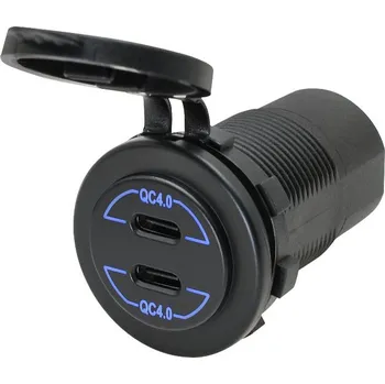 Měnič napětí USB-C nabíječka QC4 PD / 2x USB-C - napájení 12-24 V - modré podsvícení
