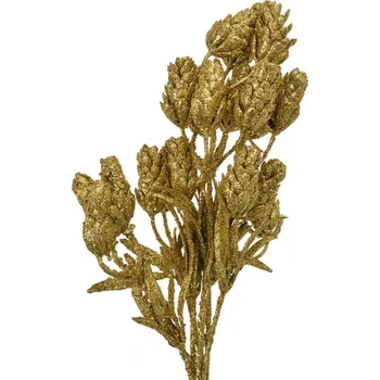 umělá květina Umělá květina / dekorace větvička se šiškami zlatá – 35 cm