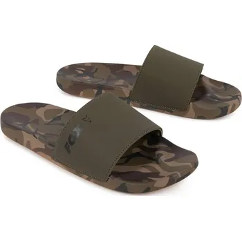 Rybářské oblečení Fox Pantofle Khaki Camo Sliders Velikost: 44