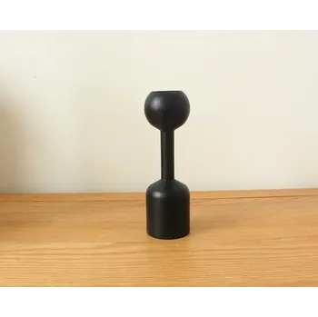 Svícen Černý dřevěný svícen dekorace | svícen, stojan na svíčky - 13,5 cm