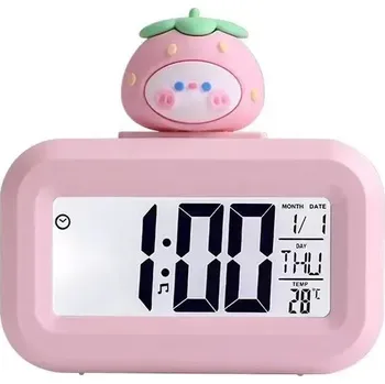 Budík Roztomilé kreslené digitální hodiny s budíkem | stolní hodiny, digitální budík - Jahodový styl