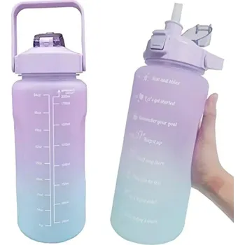 Láhev Velká sportovní láhev na vodu 2l s brčkem fialová modrá