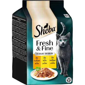 Krmivo pro kočku 12x50g Sheba Fresh & Fine kapsičky - krůta, kuřecí a drůbež v želé