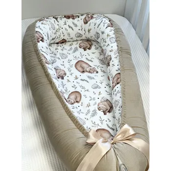 Hnízdečko pro miminko Oboustranné hnízdečko pro miminko - béžové s medvědy a zajíčky