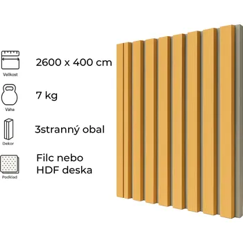 Obklad Windu Akustický obkladový panel, dekor Dýha Dub světlý evropský/šedý filc 2600x400mm, 1,04m2