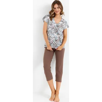 Dámské pyžamo Dámské bavlněné pyžamo s 3/4 kalhotami Cana 483 kr/r S-XL Velikost: S, Barva: modro-hnědá